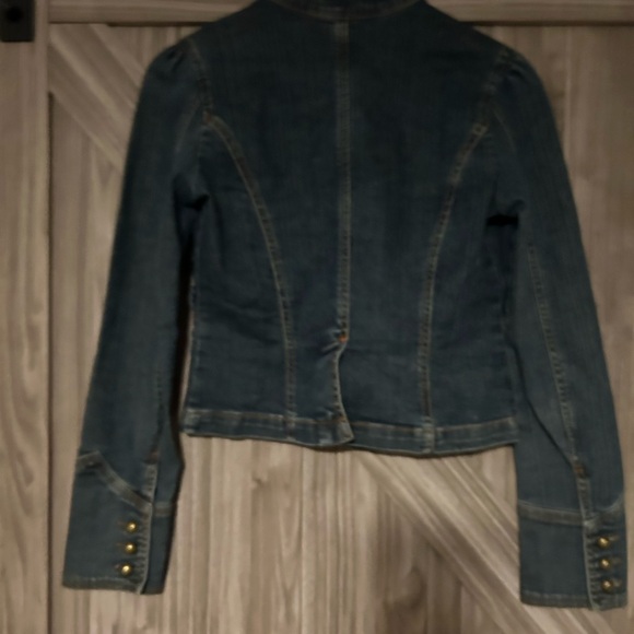 VTG Women's fitted denim majorette-style jacket in dark wash with brass buttons - Picture 2 of 4